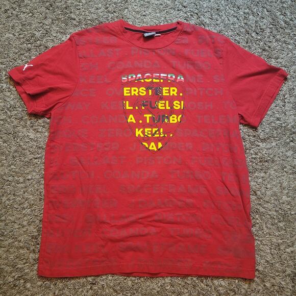 Puma Race Ferrari Scuderia All Over Logo Graphic T-Shirt Red Mens Size XXL - Picture 1 of 3